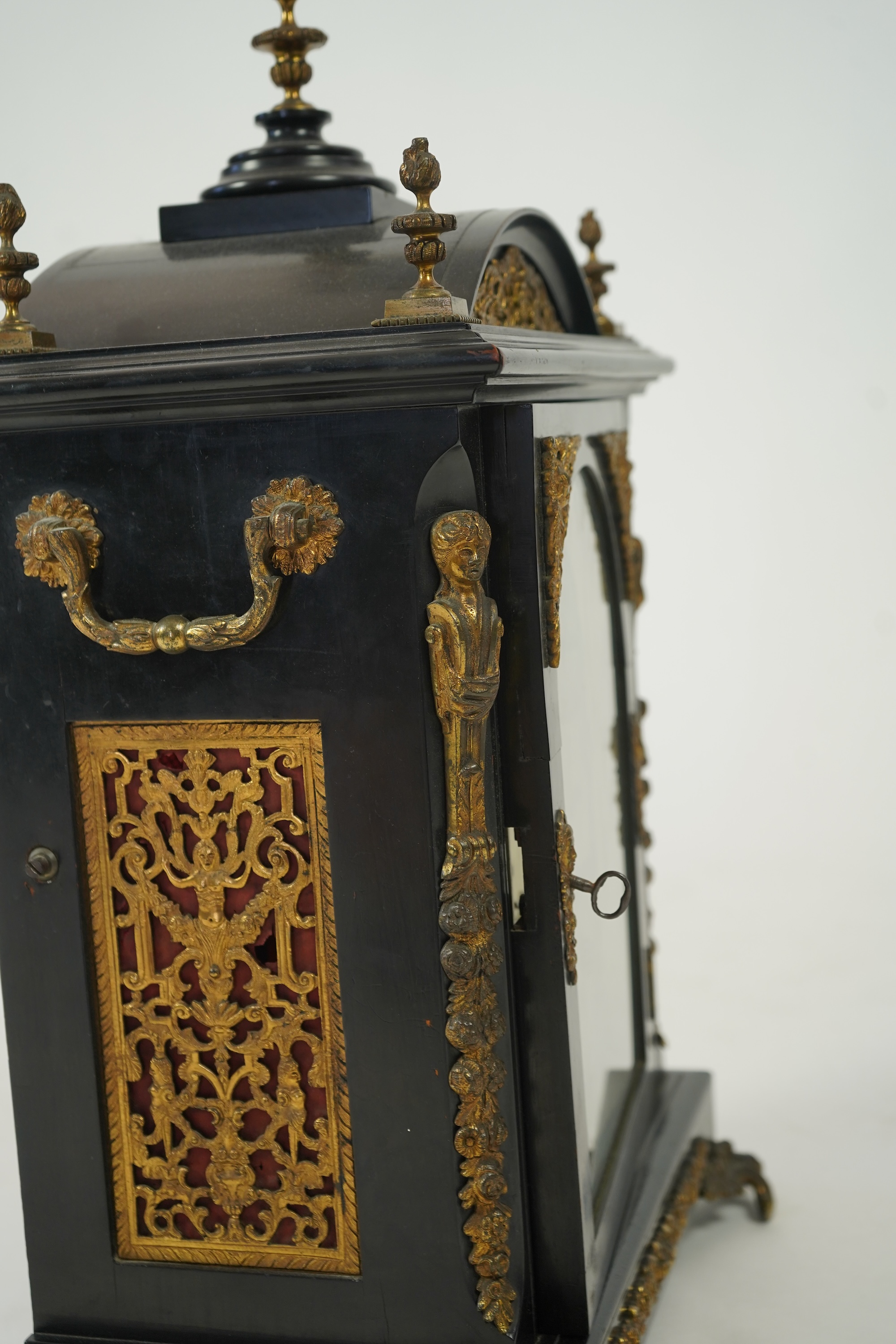 A late 19th century ebonised triple fusee bracket clock
